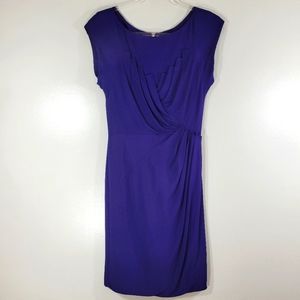 KAREN MILLEN indigo purple shirred cap sleeve cocktail shift dress